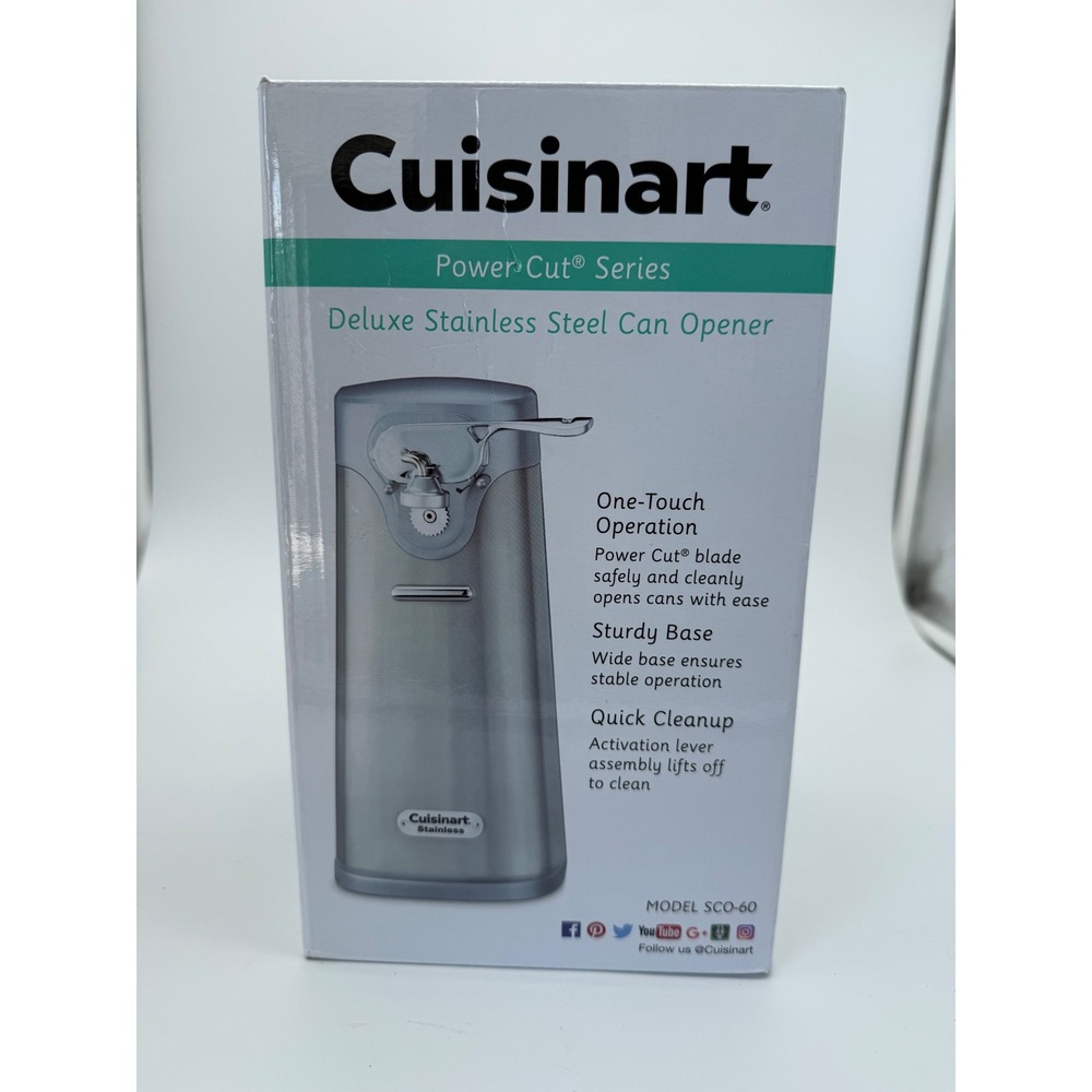 Cuisinart Power Cut Series Deluxe Stainless Steel Can Opener SCO-60 Silver NEW